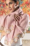 Buy_Mauli Cashmere_Pink Blush Romance Embroidered Lotus Motif Wool And Silk Stole _Online_at_Aza_Fashions
