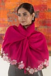 Buy_Mauli Cashmere_Fuchsia Floral Sprinkle Border Stole _at_Aza_Fashions