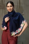 Buy_Mauli Cashmere_Navy Floral Sprinkle Border Stole _Online_at_Aza_Fashions