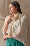 Shop_Mauli Cashmere_Beige Shower Embroidered Wool Silk Stole _at_Aza_Fashions