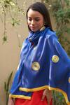 Shop_Mauli Cashmere_Blue The Motif Wool And Silk Stole _at_Aza_Fashions