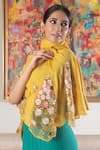 Mauli Cashmere_Mustard Flounce Embroidered Wool Silk Stole _Online_at_Aza_Fashions