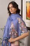 Mauli Cashmere_Blue Flounce Embroidered Wool Silk Stole _Online_at_Aza_Fashions