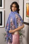 Shop_Mauli Cashmere_Blue Flounce Embroidered Wool Silk Stole _at_Aza_Fashions
