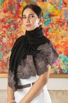 Mauli Cashmere_Black Magnificent Blooms Floral Embroidered Stole _Online_at_Aza_Fashions