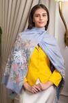 Mauli Cashmere_Sky Blue Jungle Dream Floral Embroidered Stole _Online_at_Aza_Fashions