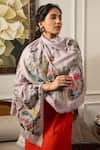 Shop_Mauli Cashmere_Lavender Natures Ballet Embroidered Wool Silk Stole _at_Aza_Fashions