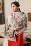 Buy_Mauli Cashmere_Lavender Natures Ballet Embroidered Wool Silk Stole _at_Aza_Fashions