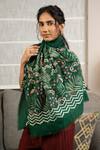 Shop_Mauli Cashmere_Emerald Green Secret Garden Embroidered Wool Silk Stole _at_Aza_Fashions