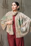 Shop_Mauli Cashmere_Gray Safari Dream Embroidered Wool Silk Stole _at_Aza_Fashions