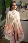 Shop_Mauli Cashmere_Beige Coral Blossom Embroidered Stole _at_Aza_Fashions