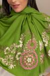 Mauli Cashmere_Green Spring Bouquet Embroidered Wool Silk Stole _Online_at_Aza_Fashions