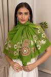 Buy_Mauli Cashmere_Green Spring Bouquet Embroidered Wool Silk Stole _at_Aza_Fashions