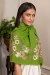 Shop_Mauli Cashmere_Green Spring Bouquet Embroidered Wool Silk Stole _at_Aza_Fashions