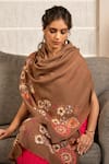 Shop_Mauli Cashmere_Brown Spring Bouquet Floral Embroidered Wool Silk Stole _at_Aza_Fashions