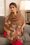Buy_Mauli Cashmere_Brown Spring Bouquet Floral Embroidered Wool Silk Stole _at_Aza_Fashions