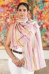 Buy_Mauli Cashmere_Beige Bow Love Striped Butterfly Embroidered Wool Silk Stole _at_Aza_Fashions