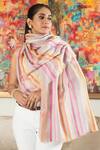 Mauli Cashmere_Beige Bow Love Striped Butterfly Embroidered Wool Silk Stole _Online_at_Aza_Fashions