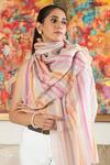 Shop_Mauli Cashmere_Beige Bow Love Striped Butterfly Embroidered Wool Silk Stole _at_Aza_Fashions
