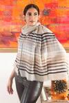 Mauli Cashmere_Gray Chic Striped Motif Wool Silk Stole _Online_at_Aza_Fashions