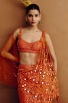 Shop_Dolly J_Orange Net Sequins, Mirrors, Embroidery Molten Sunset Draped Saree _at_Aza_Fashions