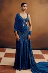 Shop_Dolly J_Blue Georgette Crystals, Embroidery Oceanelle Draped Saree _at_Aza_Fashions