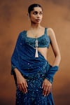 Dolly J_Blue Georgette Crystals, Embroidery Oceanelle Draped Saree _Online_at_Aza_Fashions