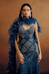Shop_Dolly J_Teal Tulle Crystals, Beads, Feathers Sweetheart Cyanarelle Gown With Faux Drape _at_Aza_Fashions