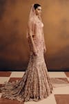 Shop_Dolly J_Rose Gold Net Embroidery, Crystals, Stones, Sequins, Beads Amberlux Lehenga Set _at_Aza_Fashions