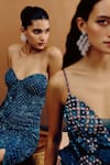 Buy_Dolly J_Teal Net Crystals, Beads, Sequins Sweetheart Neck Bandeau Gown _Online_at_Aza_Fashions