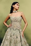 Dolly J Green Organza, Jacquard Crystals, Embroidery, Stones Bandeau Neck Jardin Gown Online at Aza Fashions Dolly J_Green Organza, Jacquard Crystals, Embroidery, Stones Bandeau Neck Jardin Gown _Online_at_Aza_Fashions