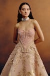 Buy_Dolly J_Blush Organza, Jacquard Crystals, Embroidery, Stones Ballet Rose Corset Gown _Online_at_Aza_Fashions