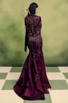 Shop_Dolly J_Burgundy Georgette Beads, Crystals, Sequins, Sangria Gown With Draped Cape _at_Aza_Fashions