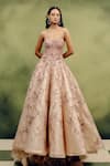 Buy_Dolly J_Beige Organza, Tissue Sequins, Beads Sweetheart Neck Aurum Eclat Gown _at_Aza_Fashions