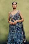 Shop_Dolly J_Navy Net Embroidery, Mirrors Sweetheart Neck Oceanfire Cocktail Lehenga Set _at_Aza_Fashions