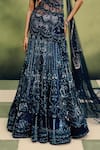 Dolly J_Navy Net Embroidery, Mirrors Sweetheart Neck Oceanfire Cocktail Lehenga Set _Online_at_Aza_Fashions