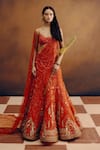 Buy_Dolly J_Orange Net Embroidery, Zari, Sequins Sweetheart Citrine Dawn Bridal Lehenga Set _at_Aza_Fashions