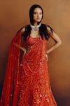 Shop_Dolly J_Orange Net Embroidery, Zari, Sequins Sweetheart Citrine Dawn Bridal Lehenga Set _at_Aza_Fashions