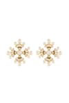 Shop_Isharya_Gold Plated Mirrors, Pearls 18kt Sagrado Cross Stud Earrings _at_Aza_Fashions