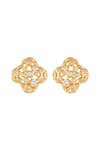 Shop_Isharya_Gold Plated Crystals 18kt Fino Statement Stud Earrings _at_Aza_Fashions