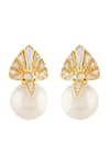 Shop_Isharya_Gold Plated Mirrors, Pearls, Crystals 18kt Filgrana Statement Stud Earrings _at_Aza_Fashions