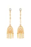 Shop_Isharya_Gold Plated Mirrors 18kt Calcada Statement Jhumkas _at_Aza_Fashions
