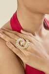 Buy_Isharya_Gold Plated Mirrors, Crystals 18kt Orvalho Spiral Ring _at_Aza_Fashions