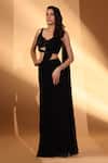 Buy_Kiyohra_Black Georgette Embroidery, Sequins V-neck Alia Pre-draped Saree With Blouse _Online_at_Aza_Fashions