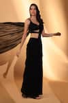 Shop_Kiyohra_Black Georgette Embroidery, Sequins V-neck Alia Pre-draped Saree With Blouse _Online_at_Aza_Fashions