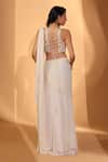Kiyohra_Ivory Georgette Embroidery, Zari, Pearls Lyra Pre-draped Saree With Blouse _Online_at_Aza_Fashions