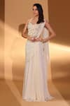 Shop_Kiyohra_Ivory Georgette Embroidery, Zari, Pearls Lyra Pre-draped Saree With Blouse _Online_at_Aza_Fashions