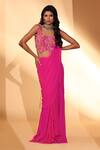 Buy_Kiyohra_Pink Georgette Embroidery, Sequins Square Portia Pre-draped Saree With Blouse _at_Aza_Fashions