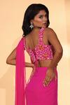 Kiyohra_Pink Georgette Embroidery, Sequins Square Portia Pre-draped Saree With Blouse _Online_at_Aza_Fashions