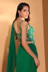 Kiyohra Green Georgette Beads, Sequins, Veda Pre-draped Lehenga Saree With Blouse Online at Aza Fashions Kiyohra_Green Georgette Beads, Sequins, Veda Pre-draped Lehenga Saree With Blouse _Online_at_Aza_Fashions